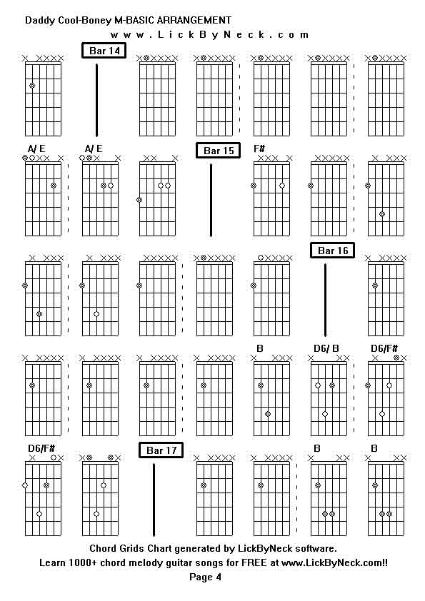 Chord Grids Chart of chord melody fingerstyle guitar song-Daddy Cool-Boney M-BASIC ARRANGEMENT,generated by LickByNeck software.